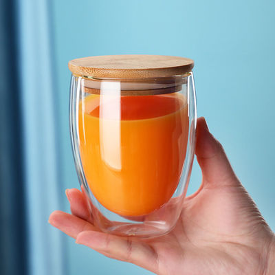 canecas de café de vidro da parede do dobro de 250ml 350ml 450ml com tampa de bambu