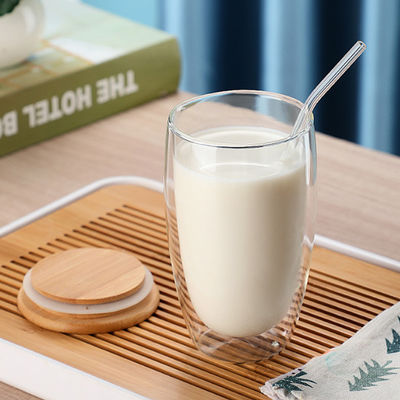 canecas de café de vidro da parede do dobro de 250ml 350ml 450ml com tampa de bambu