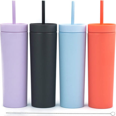 parede Matte Pastel Colored Acrylic Tumblers do dobro 16oz com tampas e palhas