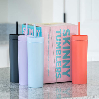 parede Matte Pastel Colored Acrylic Tumblers do dobro 16oz com tampas e palhas