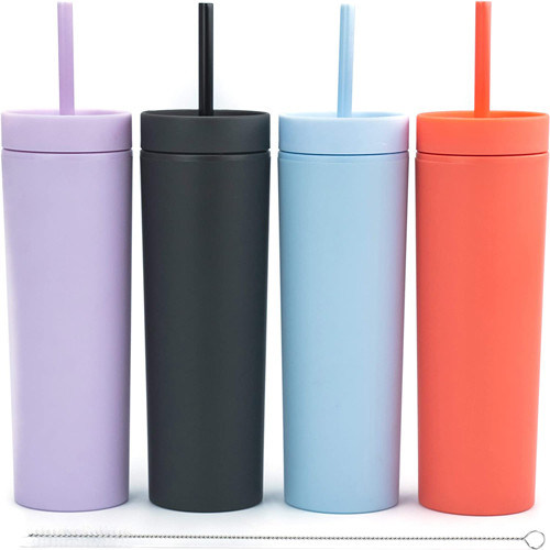 parede Matte Pastel Colored Acrylic Tumblers do dobro 16oz com tampas e palhas