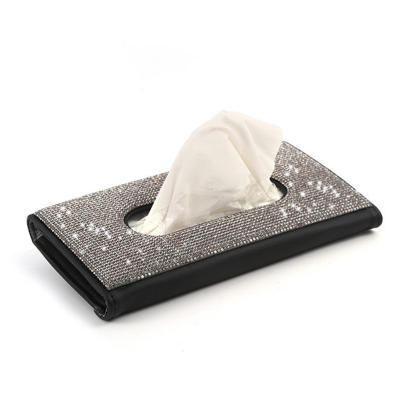 Suporte de couro do guardanapo da caixa do tecido da viseira do carro do plutônio do diamante para o carro