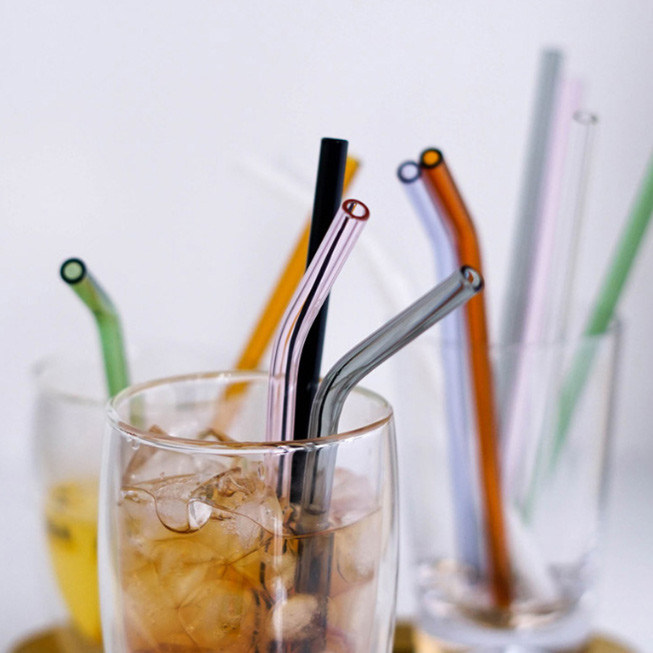 Palhas bebendo de vidro coloridas múltiplas de Borosilicate das palhas de vidro reusáveis