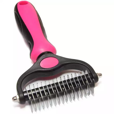 O pente de Cat Dog Pet Shedding Dematting Deshedding escova por muito tempo o punho de aço inoxidável