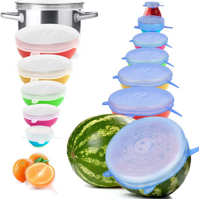 Tampas redondas multicoloridos do estiramento do silicone reusáveis para o armazenamento do alimento