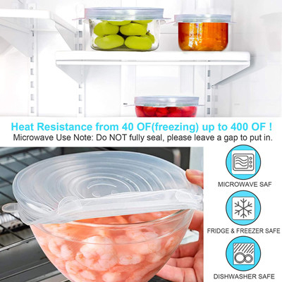 Tampas redondas multicoloridos do estiramento do silicone reusáveis para o armazenamento do alimento