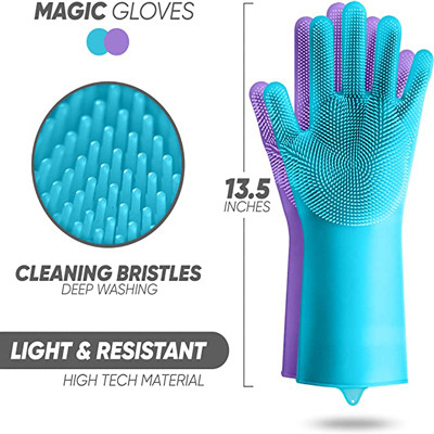 Luvas reusáveis do silicone da lavagem da louça roxa e azul para a limpeza