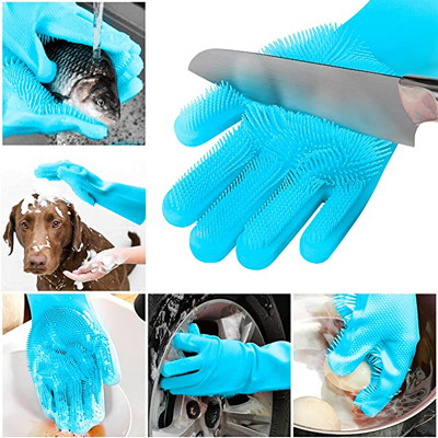 Luvas reusáveis do silicone da lavagem da louça roxa e azul para a limpeza