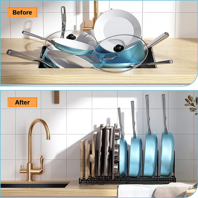 Potenciômetro ajustável e Pan Organizer Rack For Cabinet do metal preto