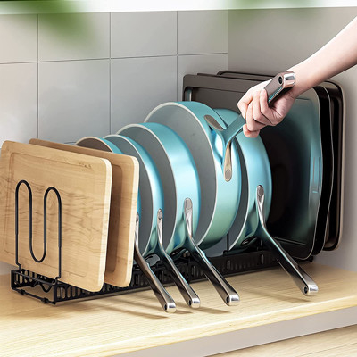 Potenciômetro ajustável e Pan Organizer Rack For Cabinet do metal preto