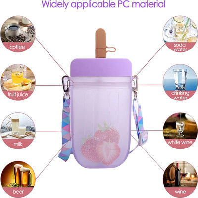 garrafa de água 300ml bonito plástica multicolorido com palha
