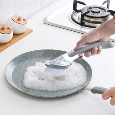 O potenciômetro Pan Scrubbing Gray Plastic Dish da banca da cozinha escova com distribuidor do sabão
