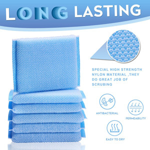 Almofadas de esfrega de nylon azul de longa duração e reutilizáveis
