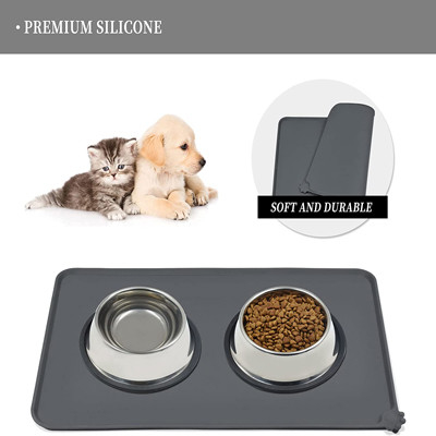 Tigela antiaderente de silicone cinza para cachorro e gato à prova d'água
