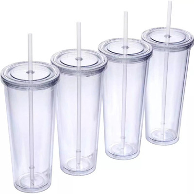 Copos transparentes de parede dupla isolados de 32 onças Material PS