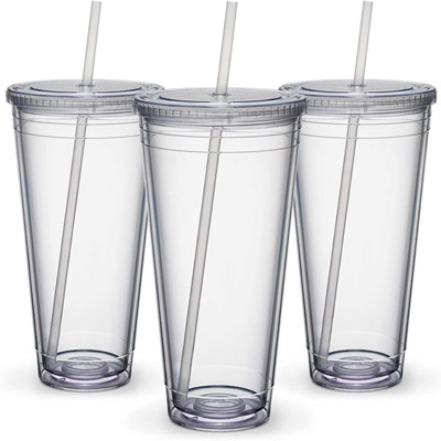 Copos transparentes de parede dupla isolados de 32 onças Material PS