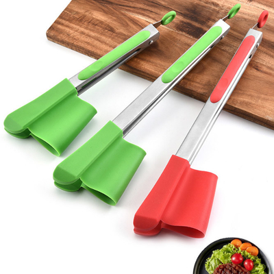 Espátula de churrasco de aço inoxidável para salada Clipes de silicone 2 em 1