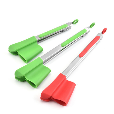 Espátula de churrasco de aço inoxidável para salada Clipes de silicone 2 em 1