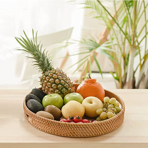 Mão Multifunction - círculo tecido do Rattan que serve Tray Serving Basket com corte