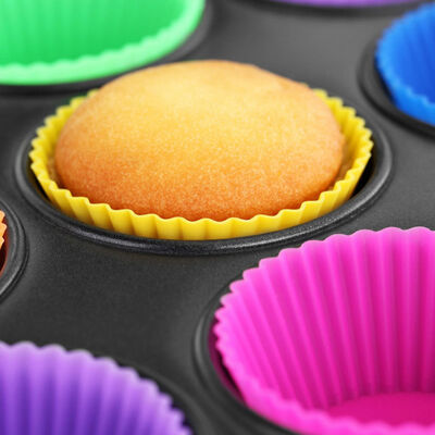 Formas de bolo antiaderentes Forros de silicone para cupcake reutilizáveis