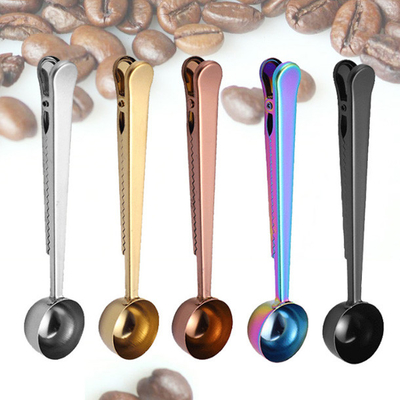Colher de medição de aço inoxidável com o grampo do saco de café