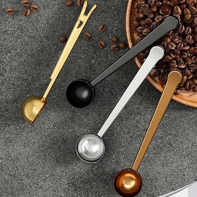 Colher de medição de aço inoxidável com o grampo do saco de café