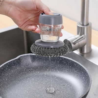 Purificadores de aço inoxidável de lãs das esponjas com distribuidor do sabão