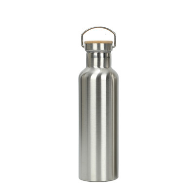 Garrafa esportiva isolada de parede dupla de aço inoxidável 12 oz com tampa de madeira