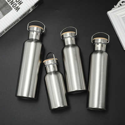 Garrafa esportiva isolada de parede dupla de aço inoxidável 12 oz com tampa de madeira