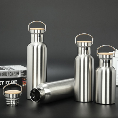 Garrafa esportiva isolada de parede dupla de aço inoxidável 12 oz com tampa de madeira