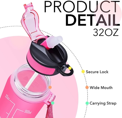 Garrafas de água Leakproof multicoloridos de 32 onças inspiradores com marcador do tempo