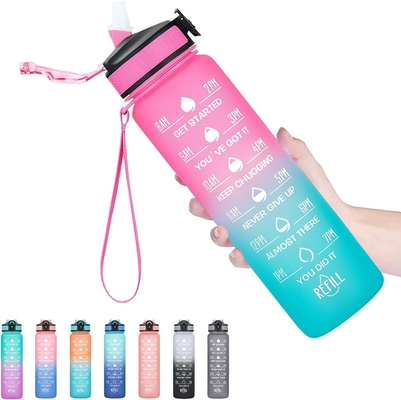 Garrafas de água Leakproof multicoloridos de 32 onças inspiradores com marcador do tempo