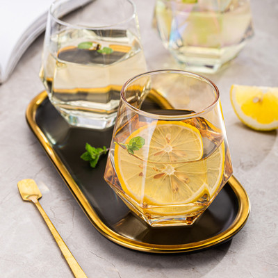 Vinho Stemless Crystal Diamond Shape Wine Glass Cups de vidro transparente