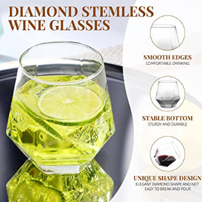 Vinho Stemless Crystal Diamond Shape Wine Glass Cups de vidro transparente