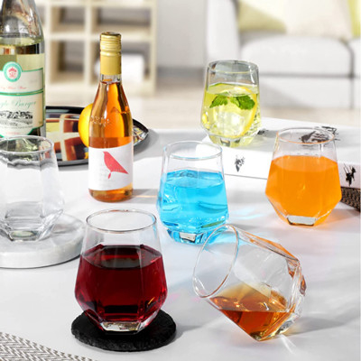 Vinho Stemless Crystal Diamond Shape Wine Glass Cups de vidro transparente