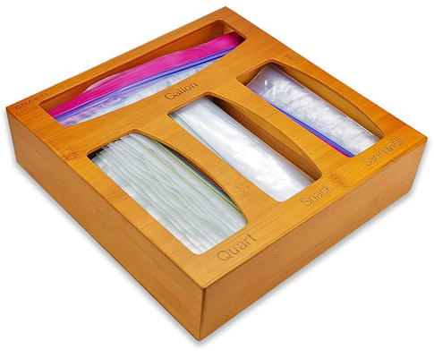 Organizador de bambu For Food do armazenamento do saco de Ziploc dos utensílios da cozinha da gaveta