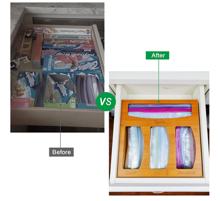 Organizador de bambu Food Storage do saco de Ziploc da gaveta