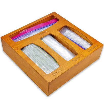 Organizador de bambu Food Storage do saco de Ziploc da gaveta