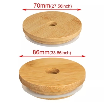 Eletrodomésticos 70mm/86mm Mason Lids de bambu com selo Mason Caps de Straw Hole e do silicone