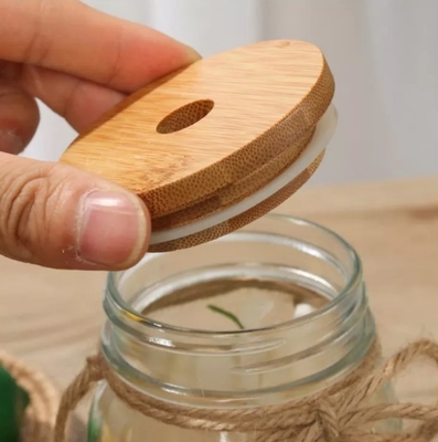 Eletrodomésticos 70mm/86mm Mason Lids de bambu com selo Mason Caps de Straw Hole e do silicone
