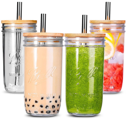 copos largos reusáveis dos vidros bebendo do frasco de Mason Mouth Smoothie Cups Mason dos copos de chá da bolha 500ml