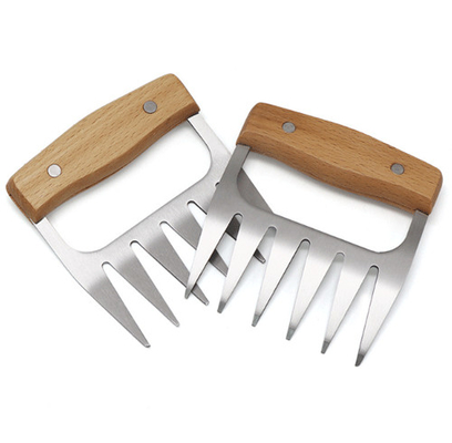 A retalhadora da carne do metal agarra forquilhas de aço inoxidável da carne com o punho de madeira para Shredding