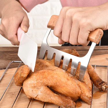 A retalhadora da carne do metal agarra forquilhas de aço inoxidável da carne com o punho de madeira para Shredding