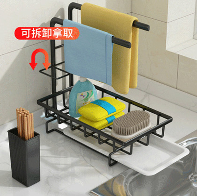 Suporte da esponja com a bandeja do dreno para a ferramenta da cozinha da cremalheira de pano de prato do prato de sabão da escova da esponja
