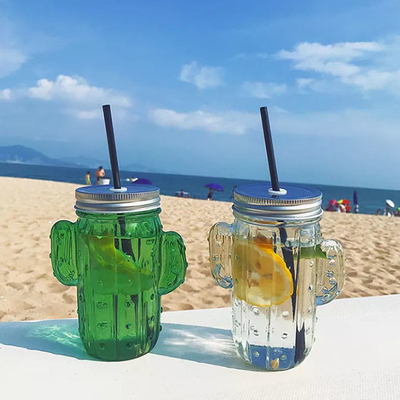 verão de vidro Juice Cup With Straw 400ml do copo da água do cacto do agregado familiar