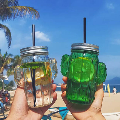 verão de vidro Juice Cup With Straw 400ml do copo da água do cacto do agregado familiar