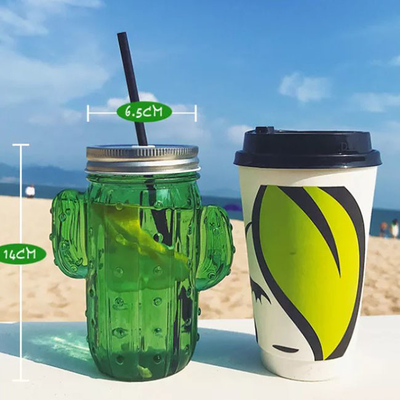 verão de vidro Juice Cup With Straw 400ml do copo da água do cacto do agregado familiar