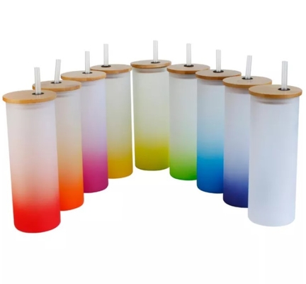 garrafa de água geada feita sob encomenda do inclinação dos copos bebendo da sublimação 18oz com tampa de bambu