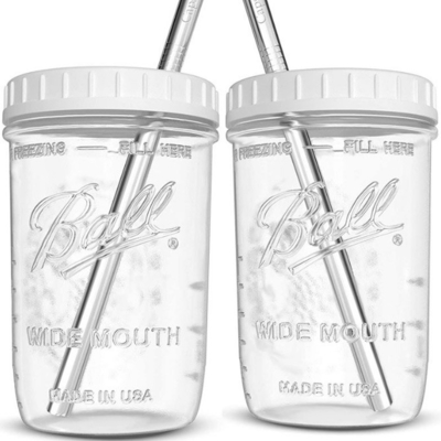 Copos reusáveis do batido do chá largo do vidro da boca com palha 16oz 24oz