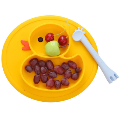 Deslize não placas amarelas de Duck Silicone Divided Plate Toddler